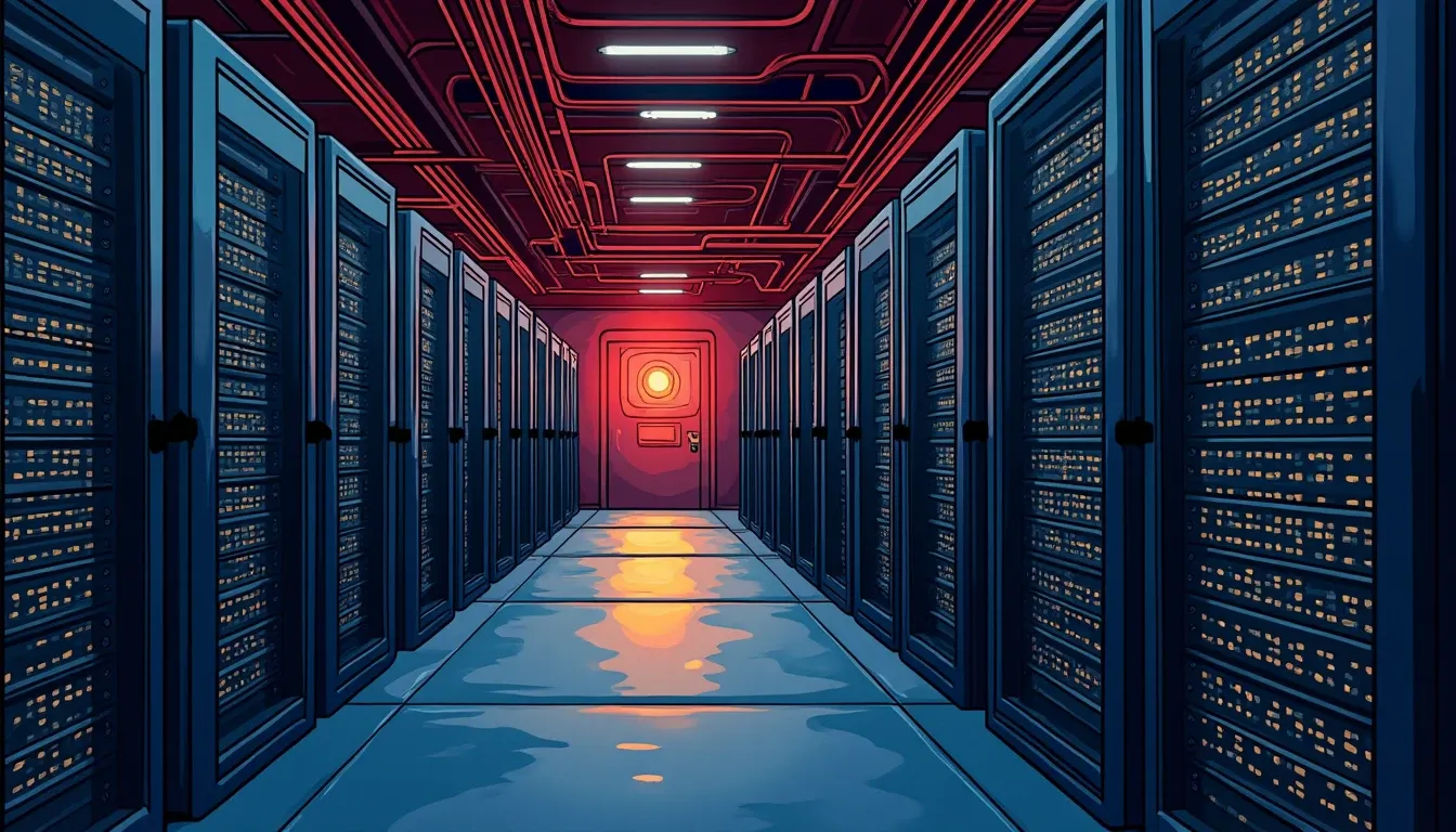 Server racks and network infrastructure inside a modern data center facility