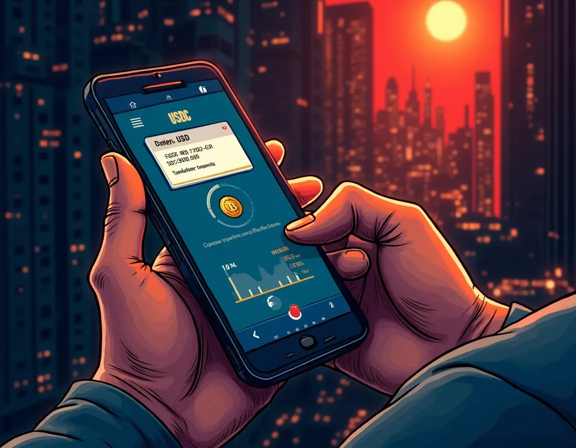 Mobile phone displaying successful USDC transfer to Base network on exchange interface