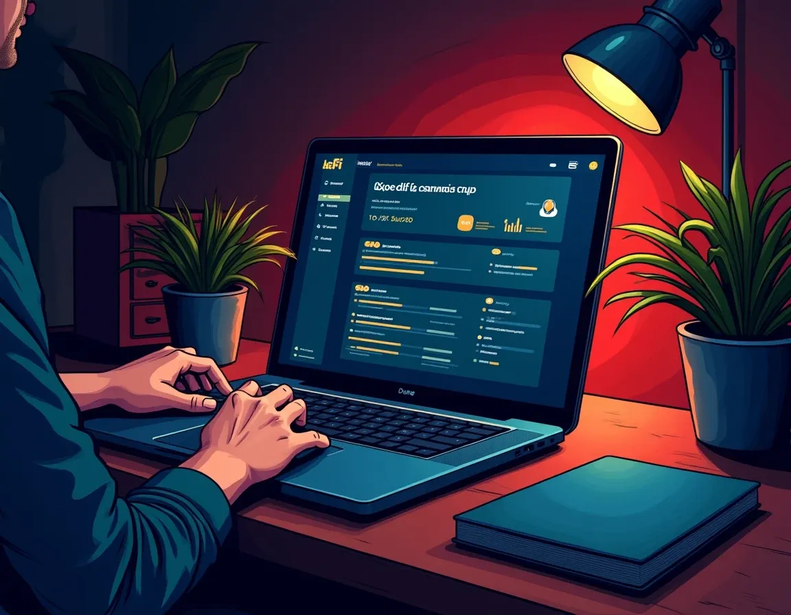 Computer displaying decentralized finance protocol interface with wallet connection confirmation dialog