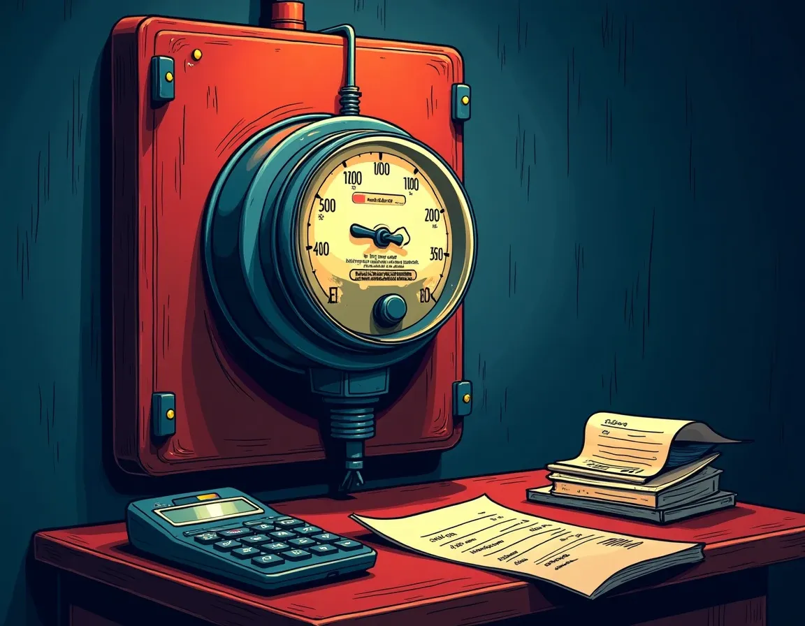 Electricity meter and utility bill showing power cost calculations for mining