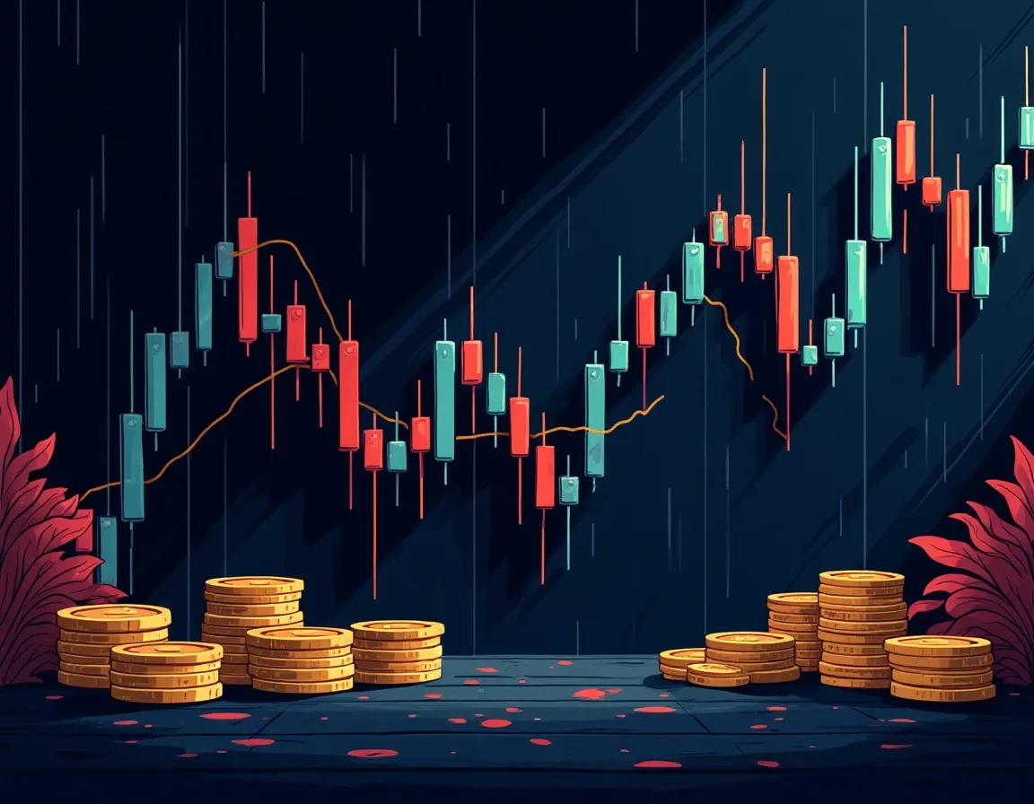 Grid trading bot chart displaying multiple buy and sell order levels across a defined price range