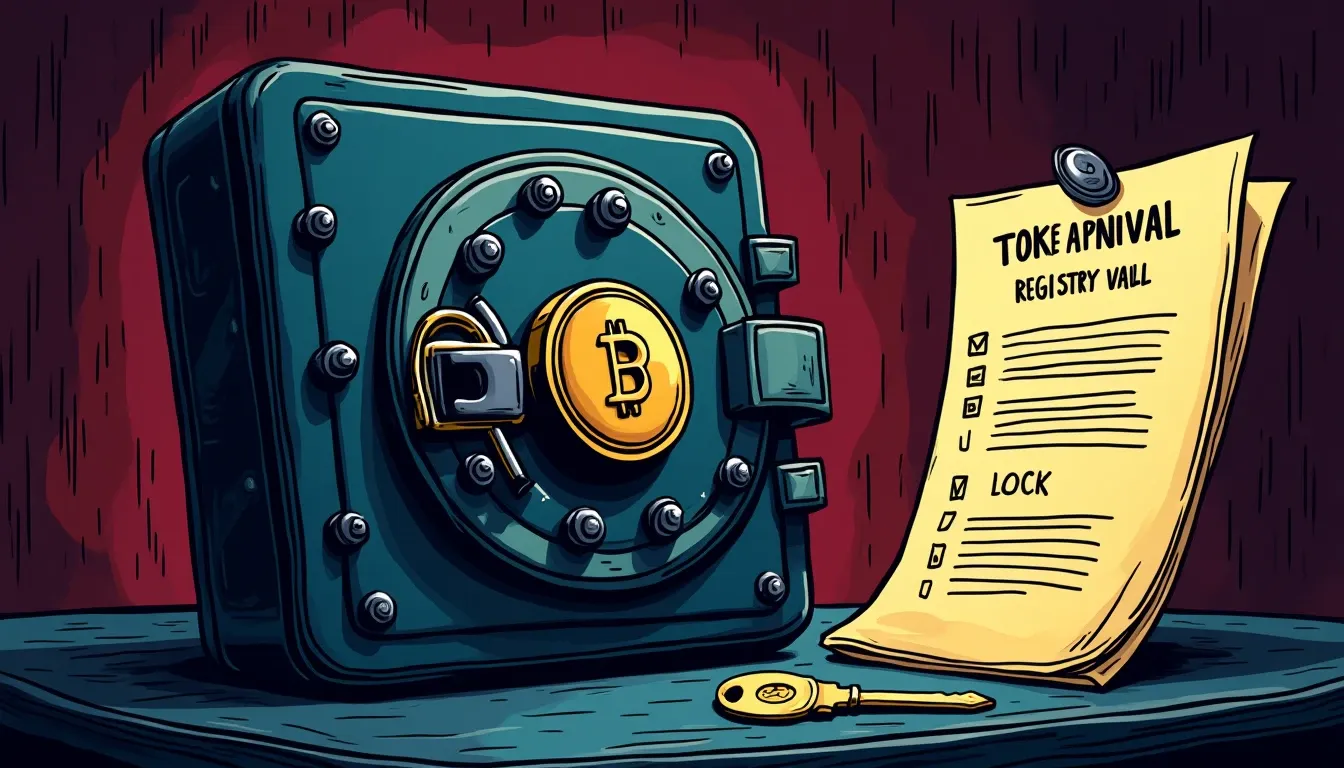 Hardware wallet with vault lock and approval registry showing yield position security layers