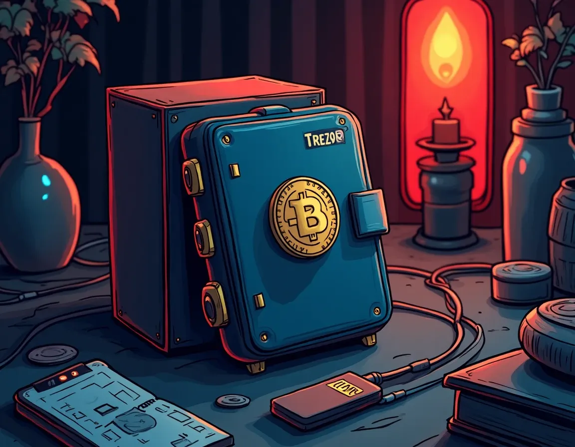 Trezor Safe 3 budget hardware wallet displayed with USB connection and original packaging