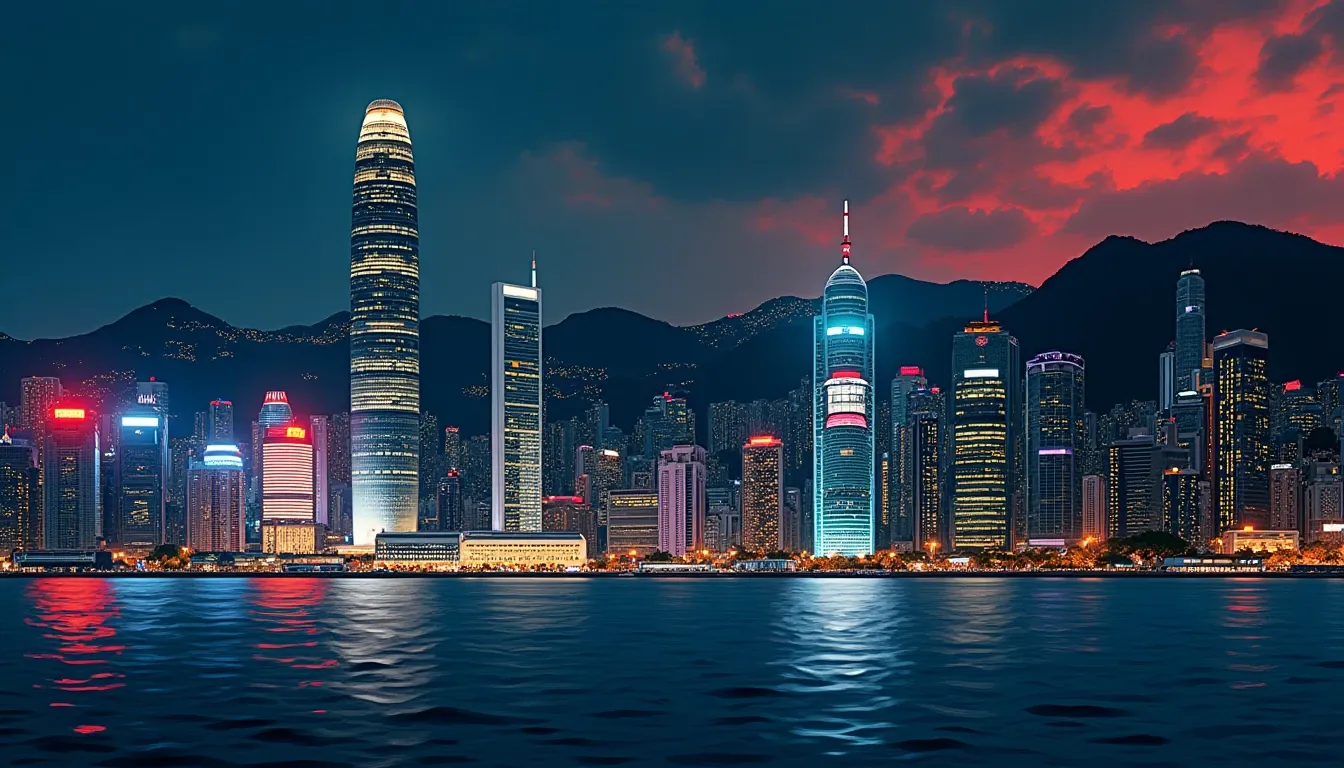 Hong Kong financial skyline with digital overlay representing stablecoin infrastructure