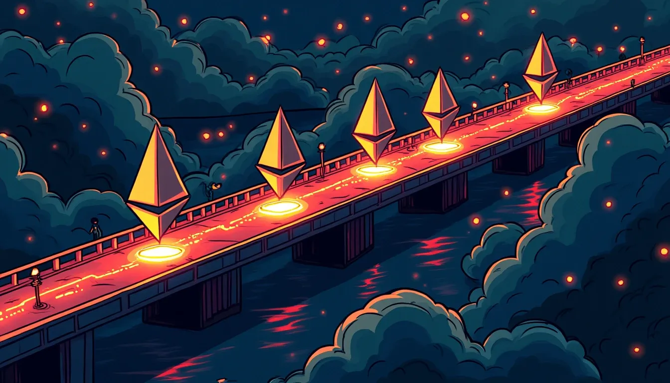 Ethereum mainnet connected to Layer 2 networks via bridge pathways