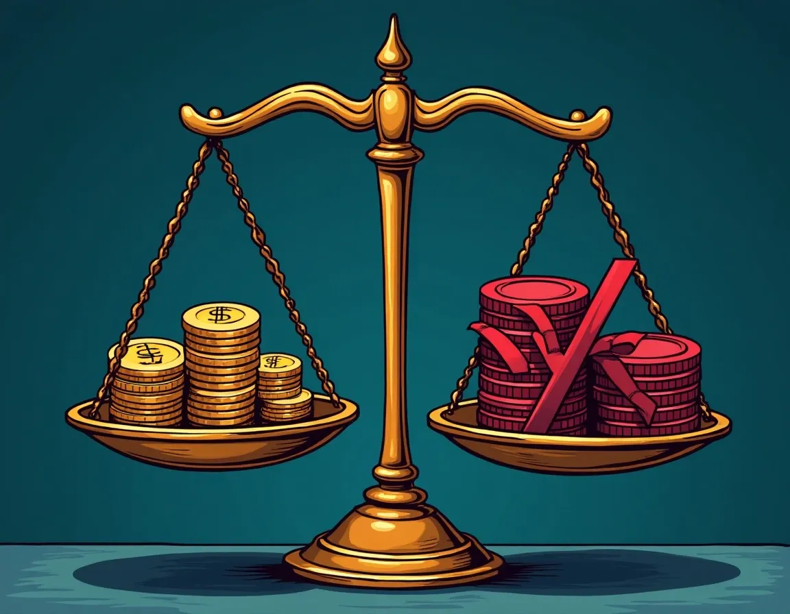 Balance scales comparing fee income against impermanent loss percentages