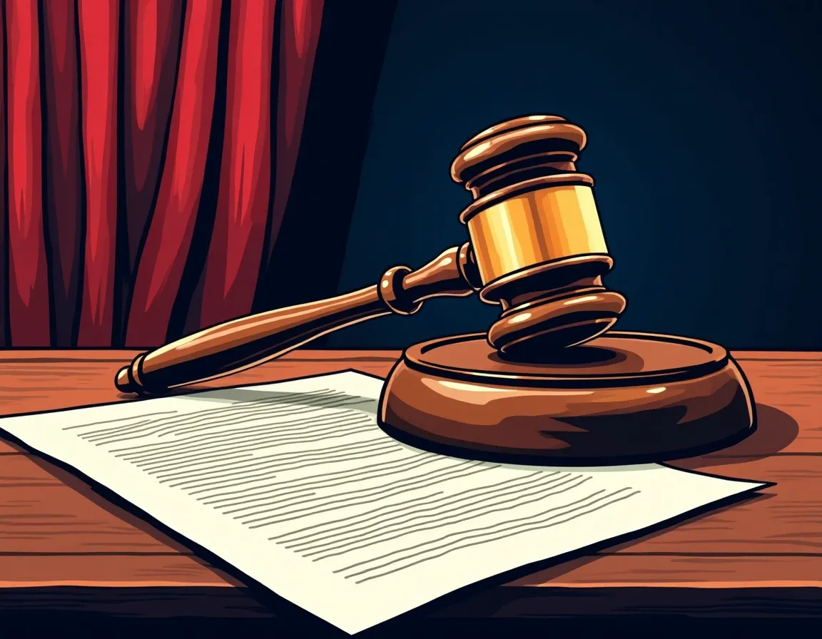 Legal gavel and blockchain code representing DeFi protocol lawsuit over bridge exploit liability