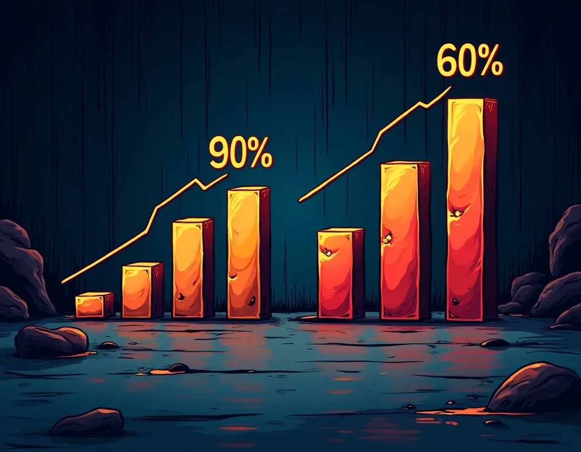 Bar chart comparison of drawdown depths between low cap and large cap cryptocurrency tokens