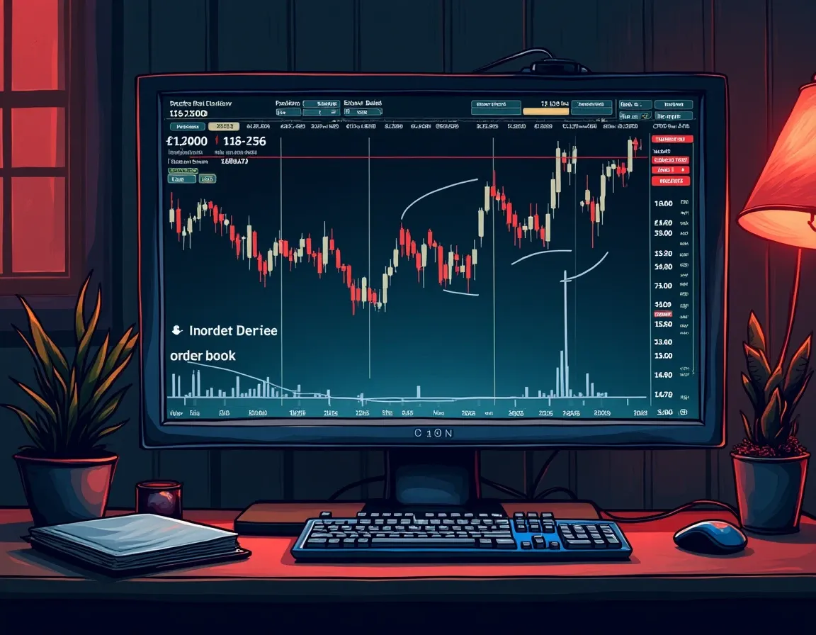 Trading terminal displaying shallow order book depth and liquidity gaps in small-cap cryptocurrency markets