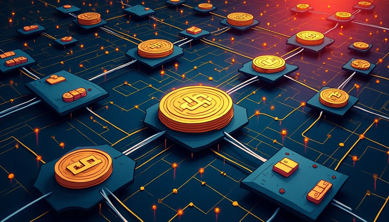 Digital network nodes representing blockchain Layer 2 infrastructure and connections