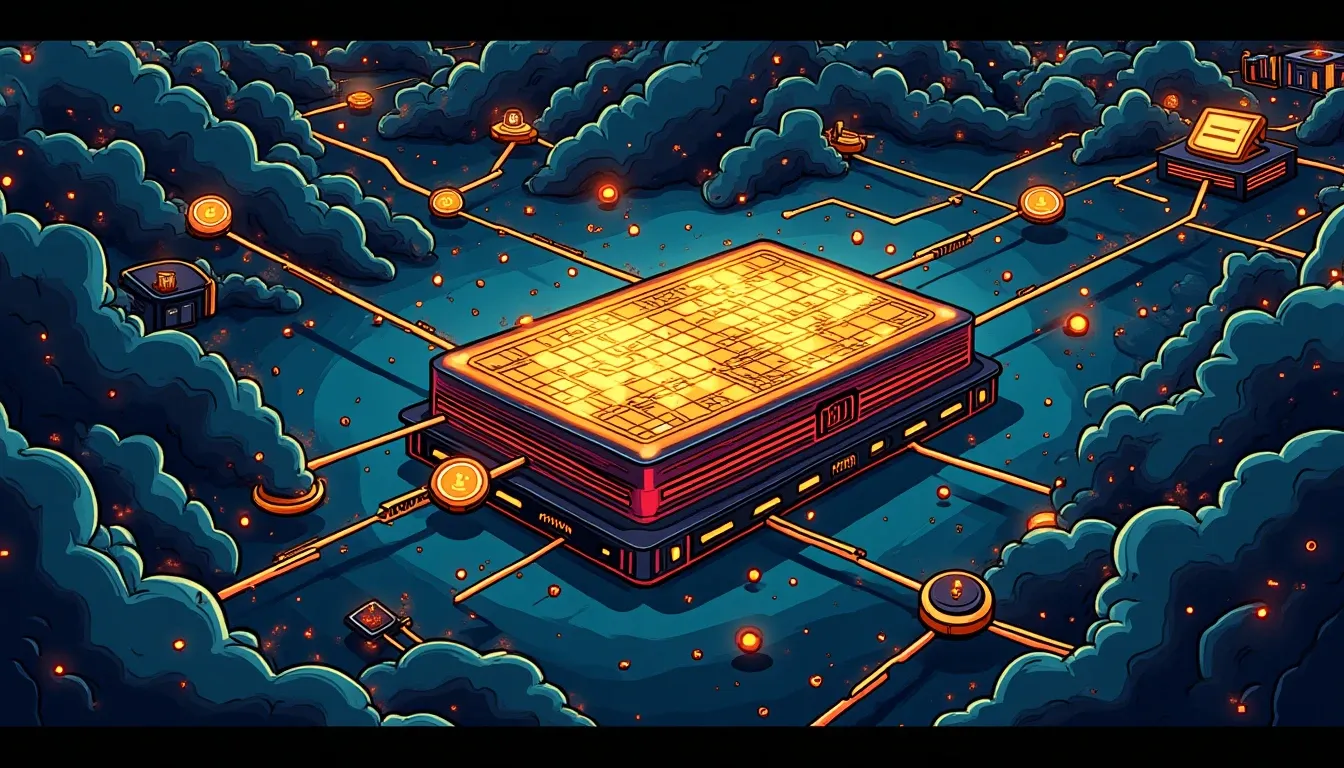 Digital blockchain network infrastructure with interconnected nodes and transaction layers