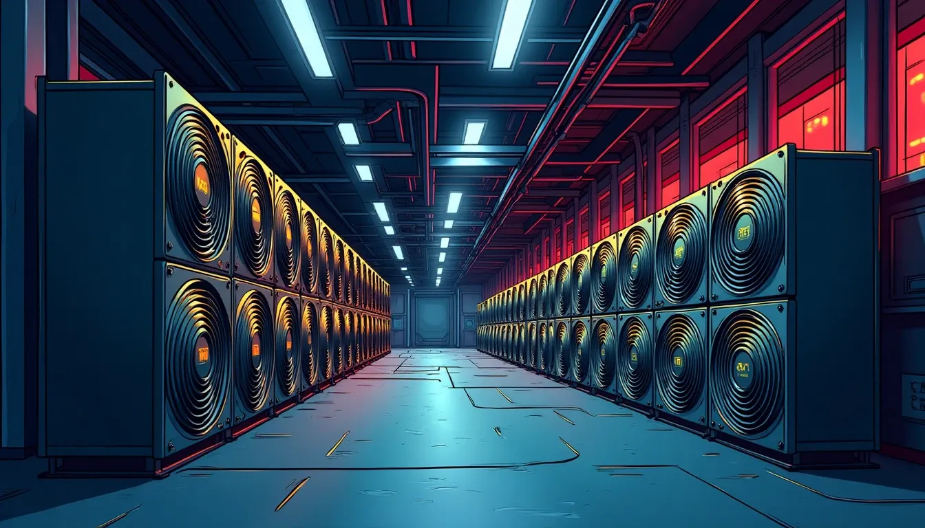 Cryptocurrency mining hardware in industrial data center with cooling infrastructure