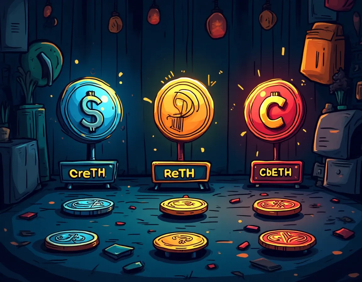 Side-by-side comparison of stETH, rETH, and cbETH liquid staking token mechanisms and yields