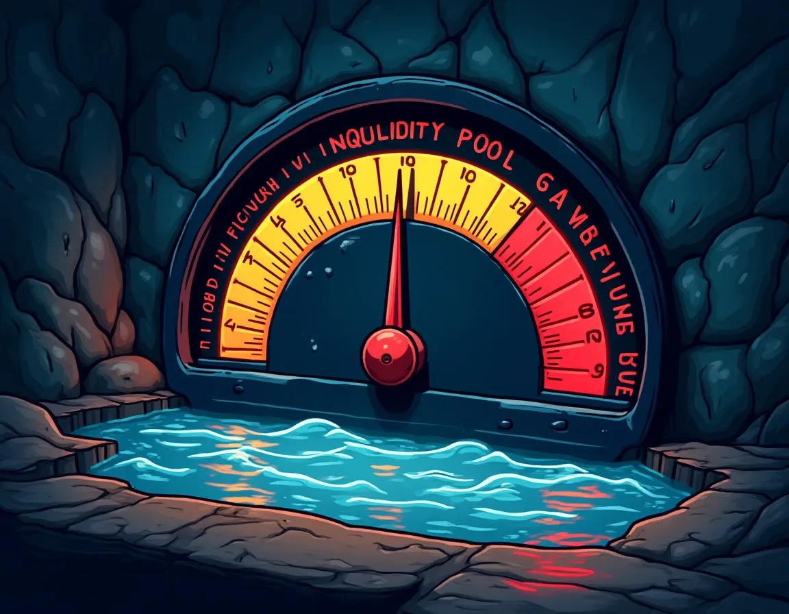 Liquidity pool depth gauge displaying low reserve warnings