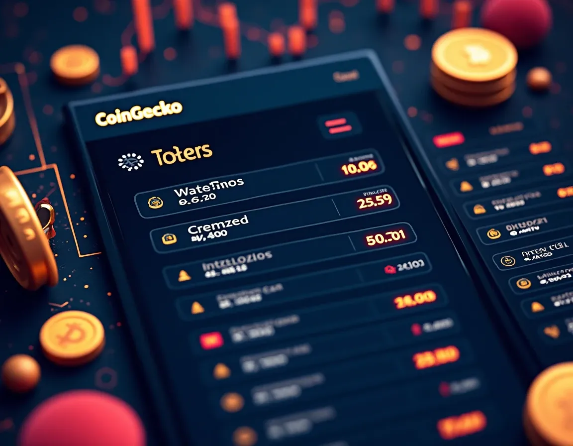 CoinGecko cryptocurrency market data interface displaying token prices and trading volume metrics