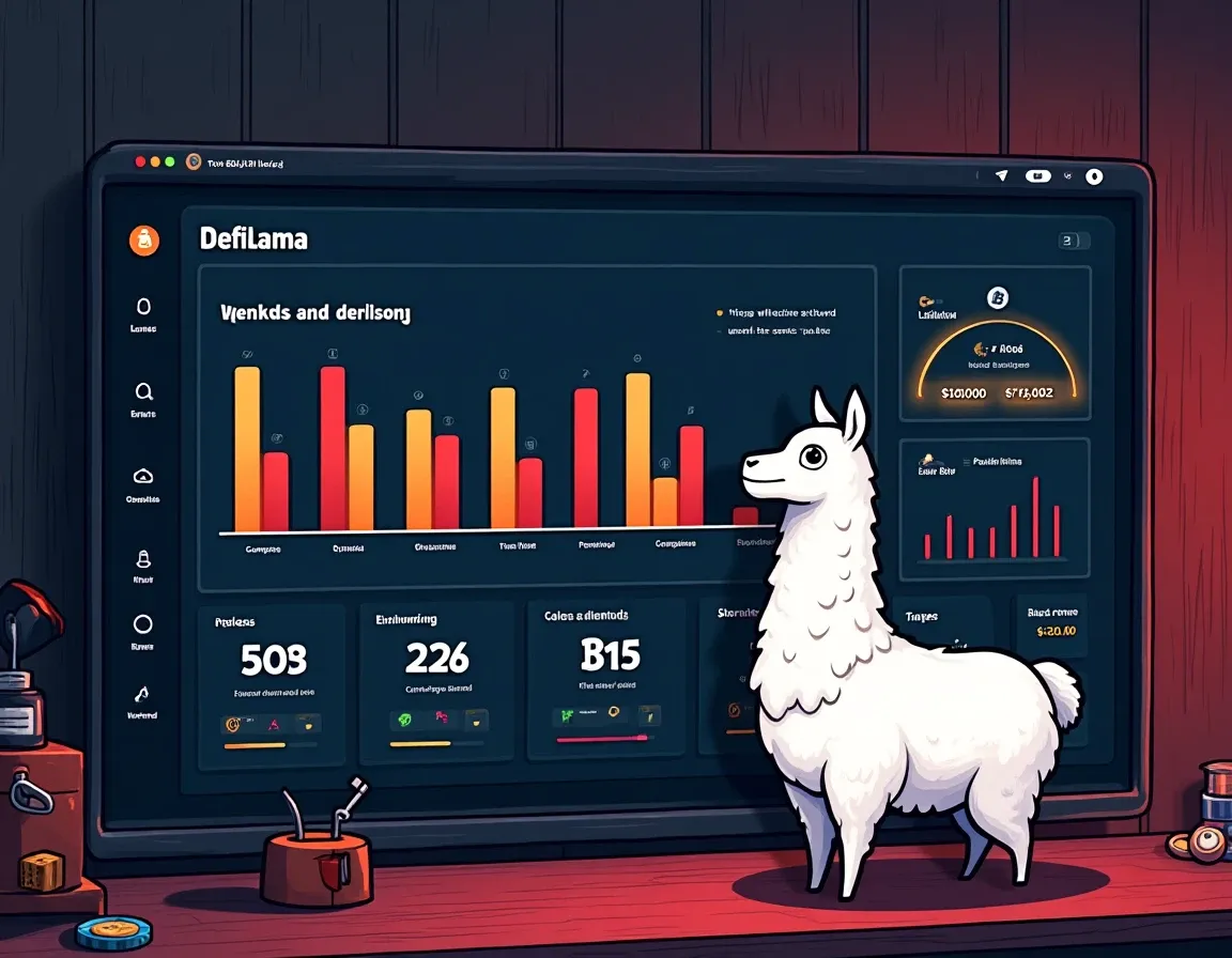 DefiLlama analytics dashboard displaying total value locked metrics for decentralized finance protocols