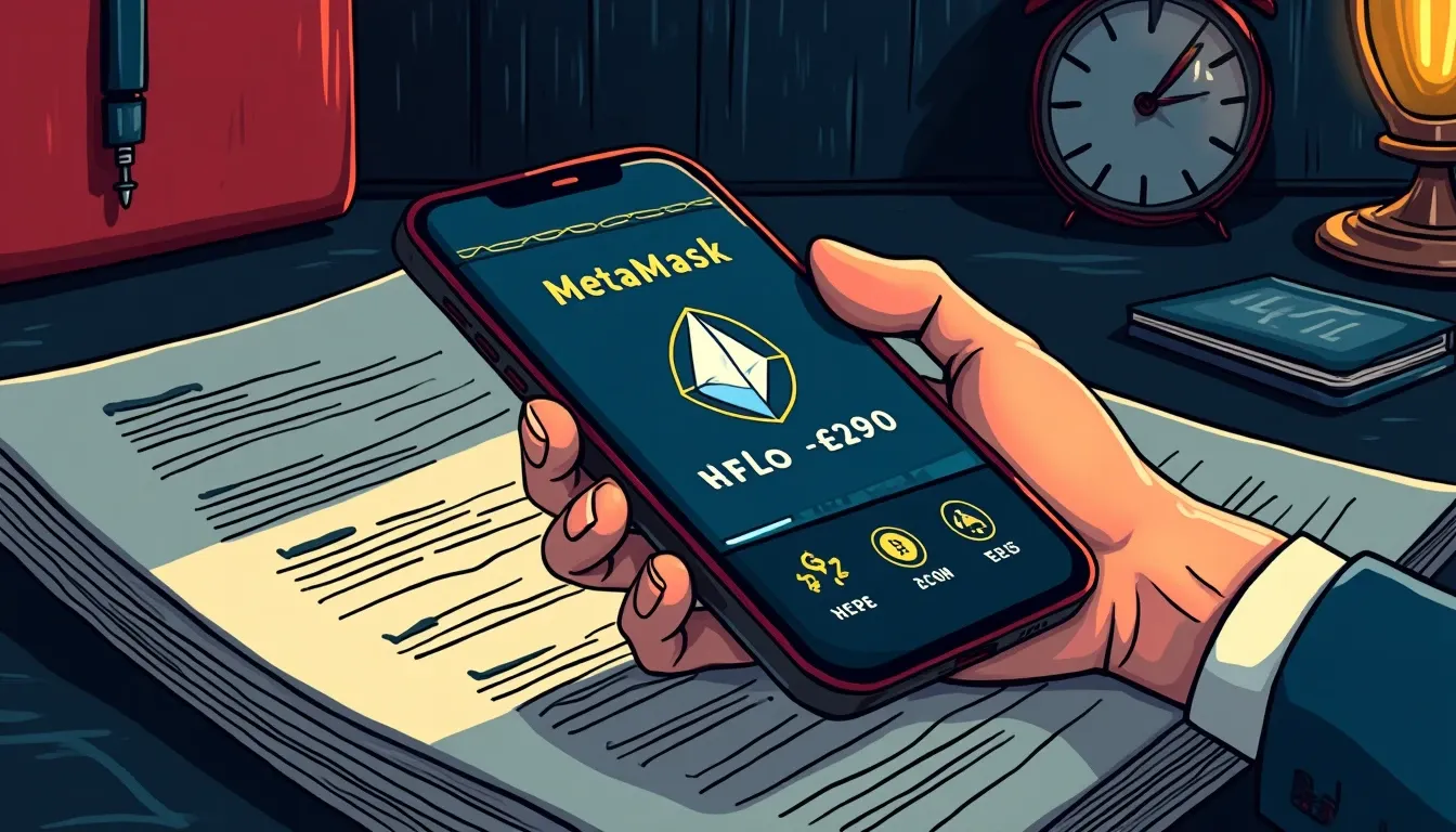 MetaMask wallet application on smartphone next to business separation paperwork