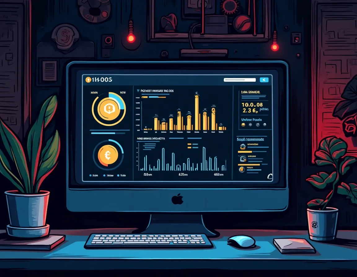 Security dashboard monitoring mining pool reliability, uptime statistics, and operational health