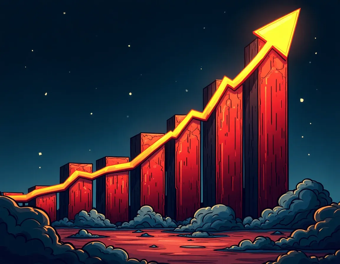 steep upward price chart showing vertical rally with momentum acceleration and volume spikes