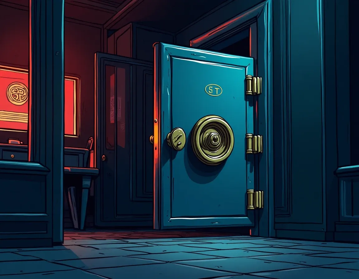 Secure digital vault with advanced locking mechanisms symbolizing on-chain privacy and confidential trading