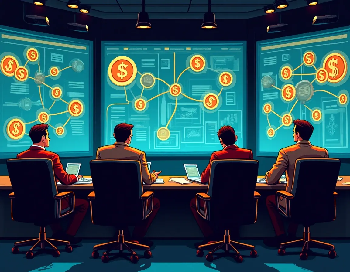 banking executives reviewing tokenized deposit network architecture and settlement infrastructure