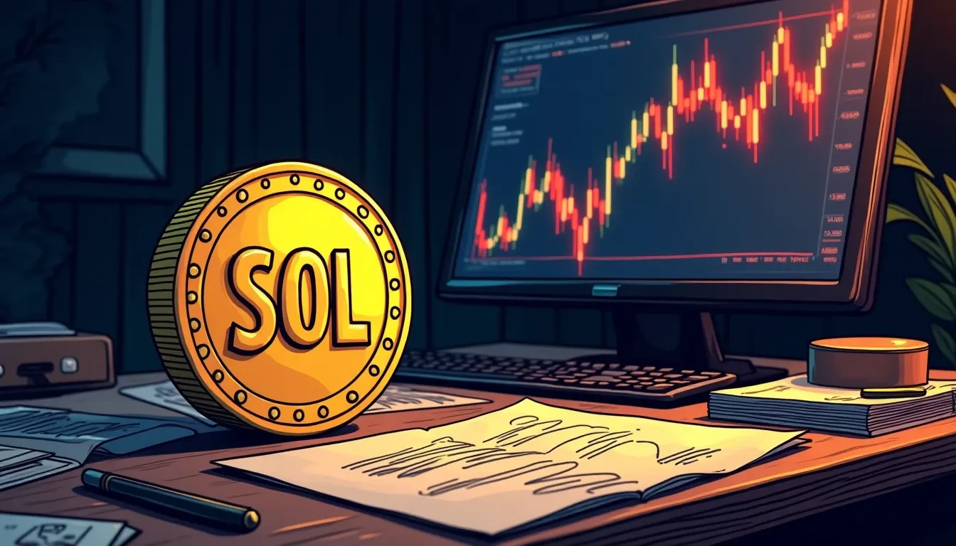 Solana price chart showing 12.2% surge with SEC documents and network upgrade schematics