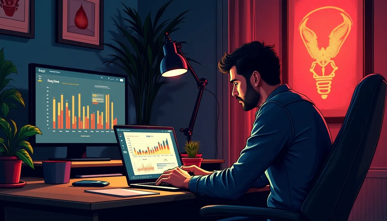 Digital artist reviewing NFT collection royalty earnings on computer screen interface