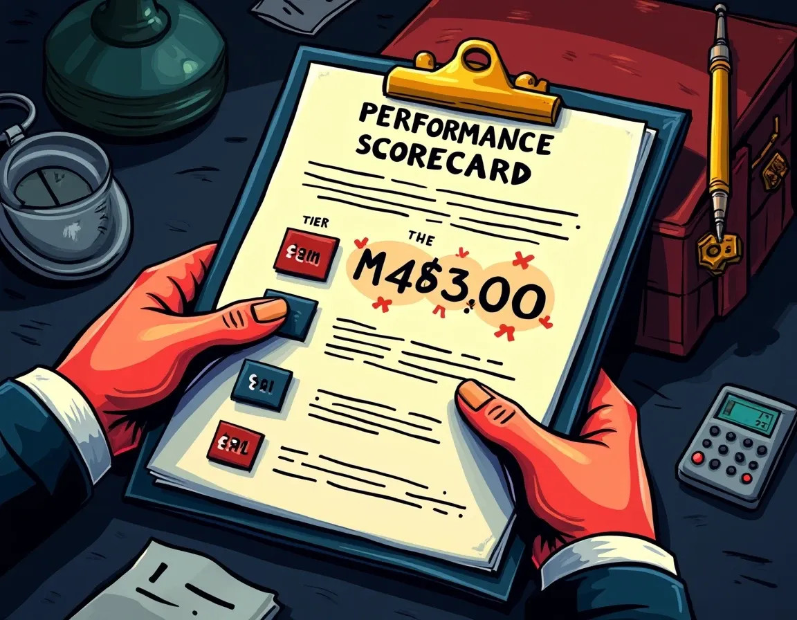 Scholar performance scorecard with tier rankings and split percentages