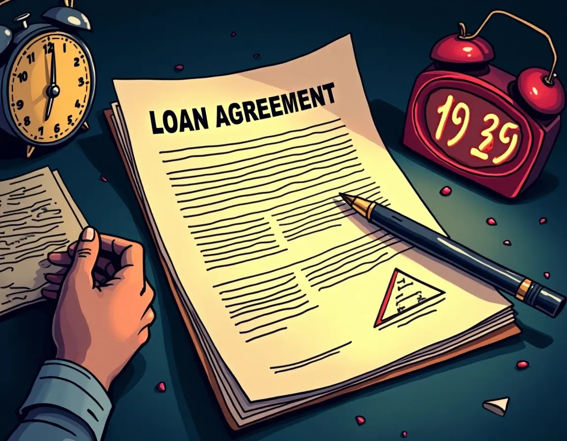 Loan agreement showing default trigger clauses and grace period countdown timer
