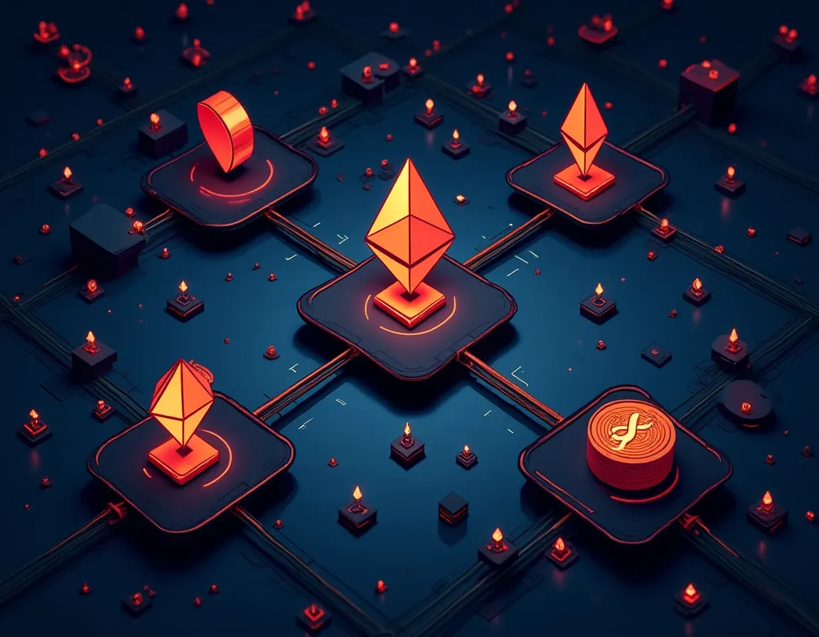 Multi-chain network diagram connecting Ethereum, Polygon, and Solana blockchain protocols