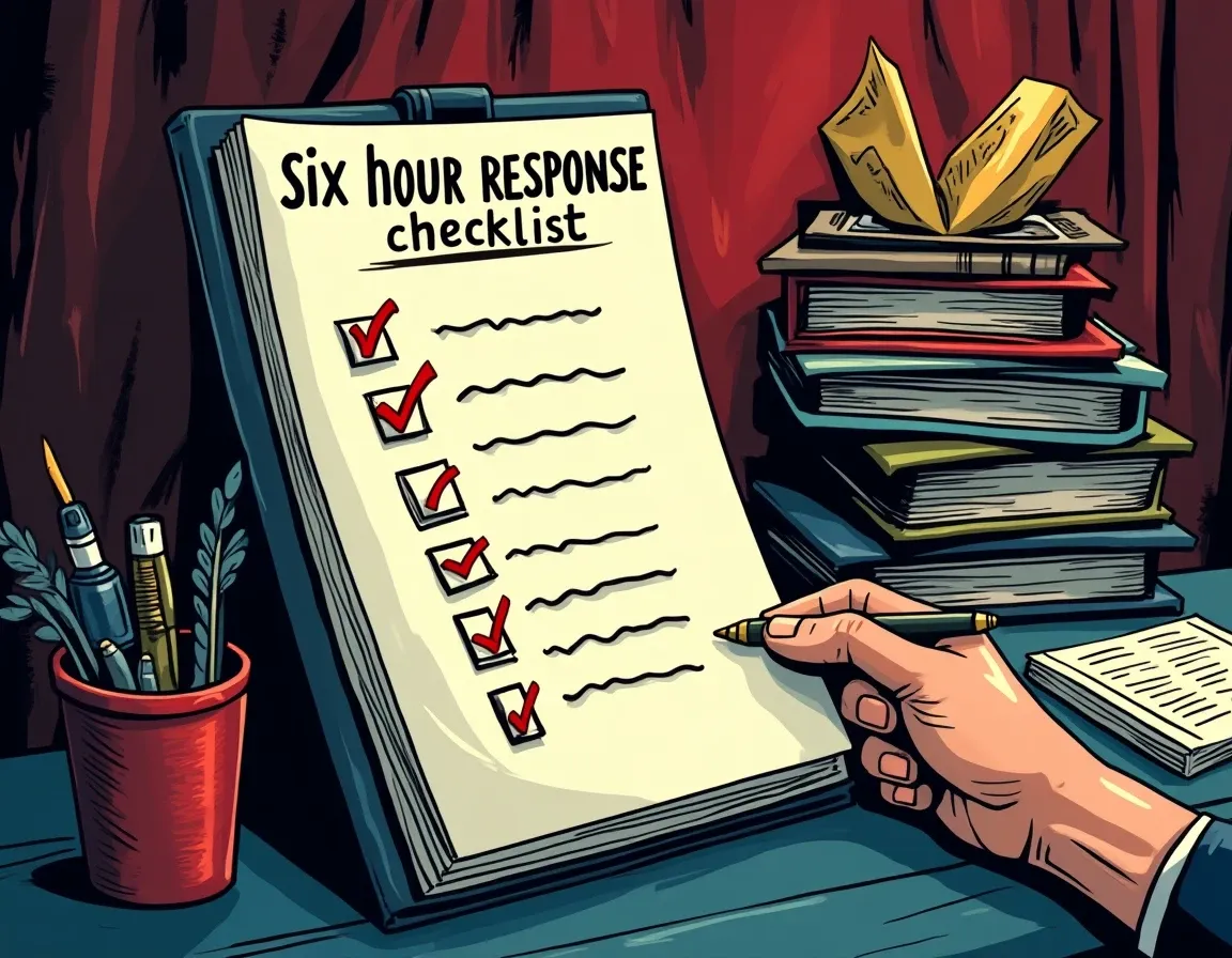 Response checklist with priority checkboxes and protocol identification markers