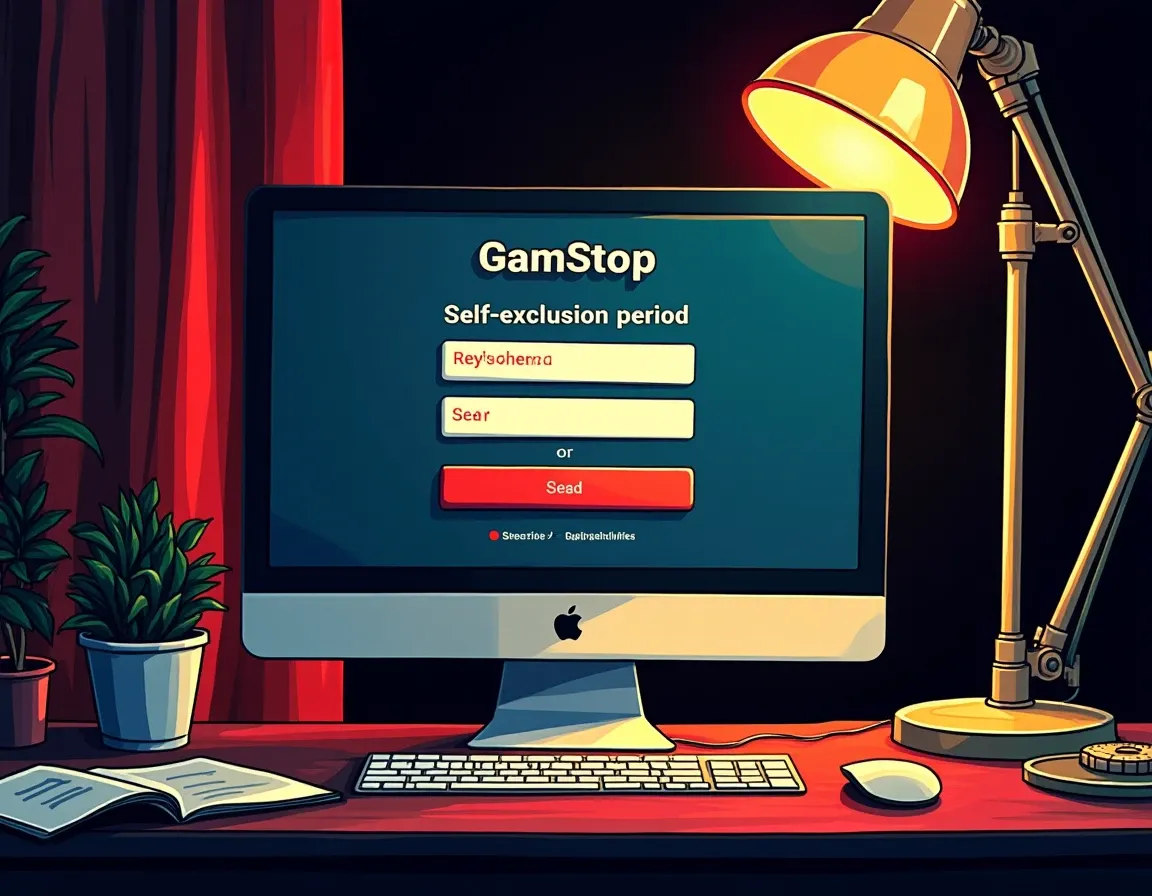 GamStop self-exclusion registration interface with duration options and confirmation steps visible
