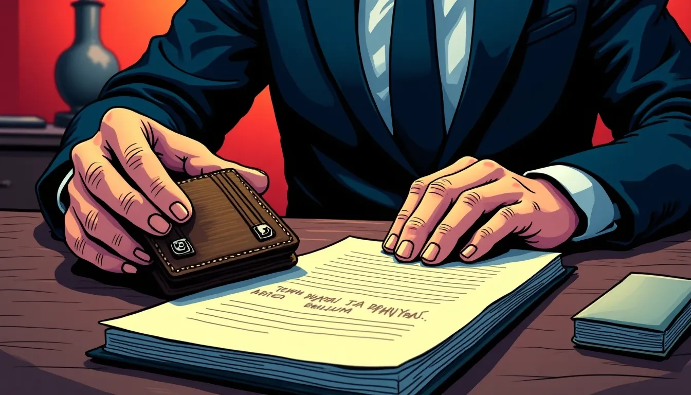 Person securing a cryptocurrency hardware wallet with backup seed phrase notebook