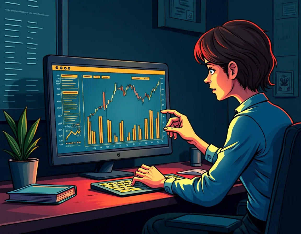 Investor analyzing Solana validator commission rates and uptime performance on desktop monitor
