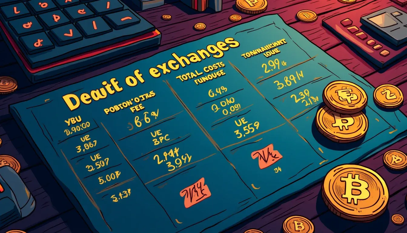 Fee comparison spreadsheet with transaction costs, calculator, and stablecoin tokens