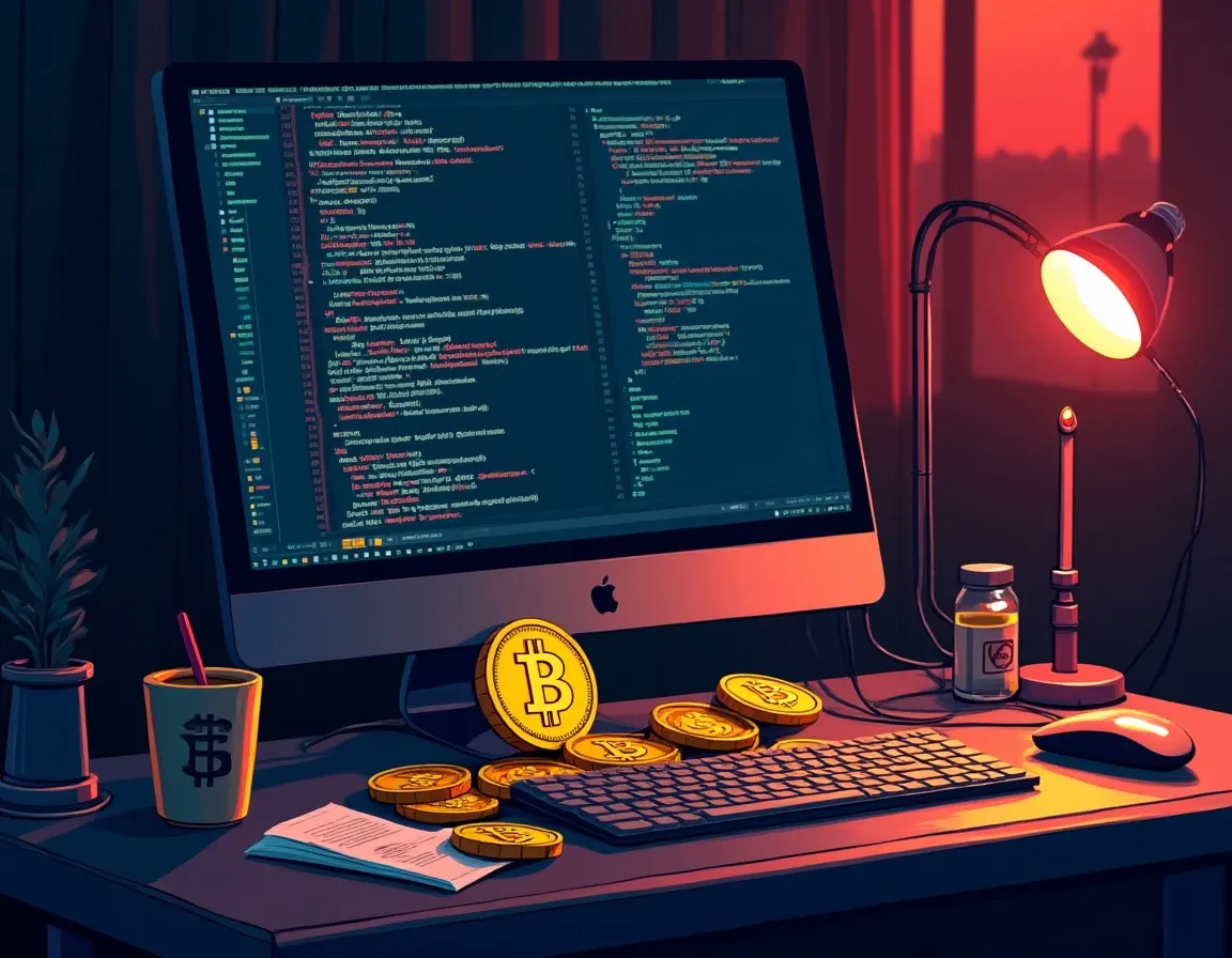 Digital stablecoin tokens and smart contract code illustrating DeFi yield mechanisms
