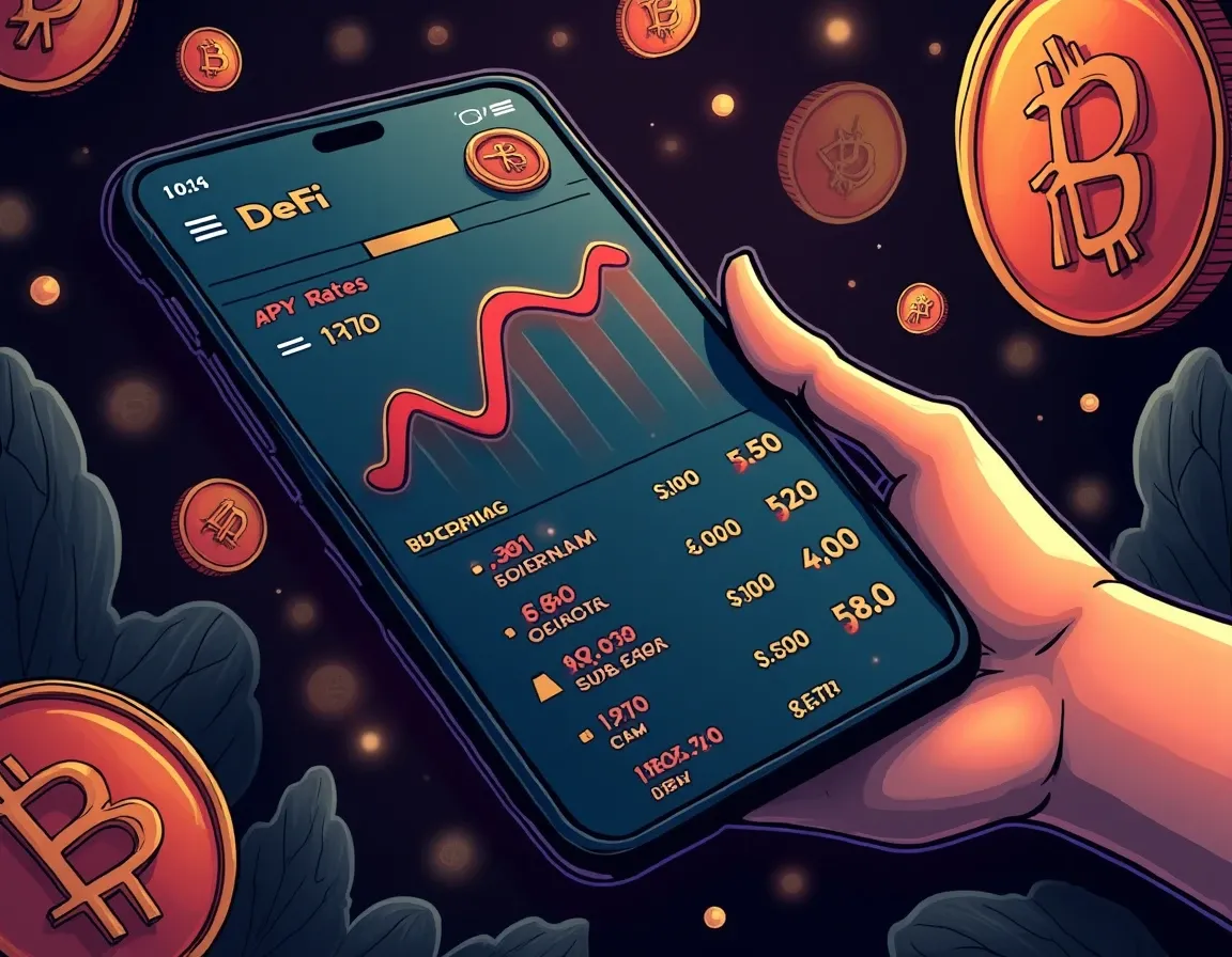 Mobile DeFi interface showing USDC supply APY and lending protocol dashboard