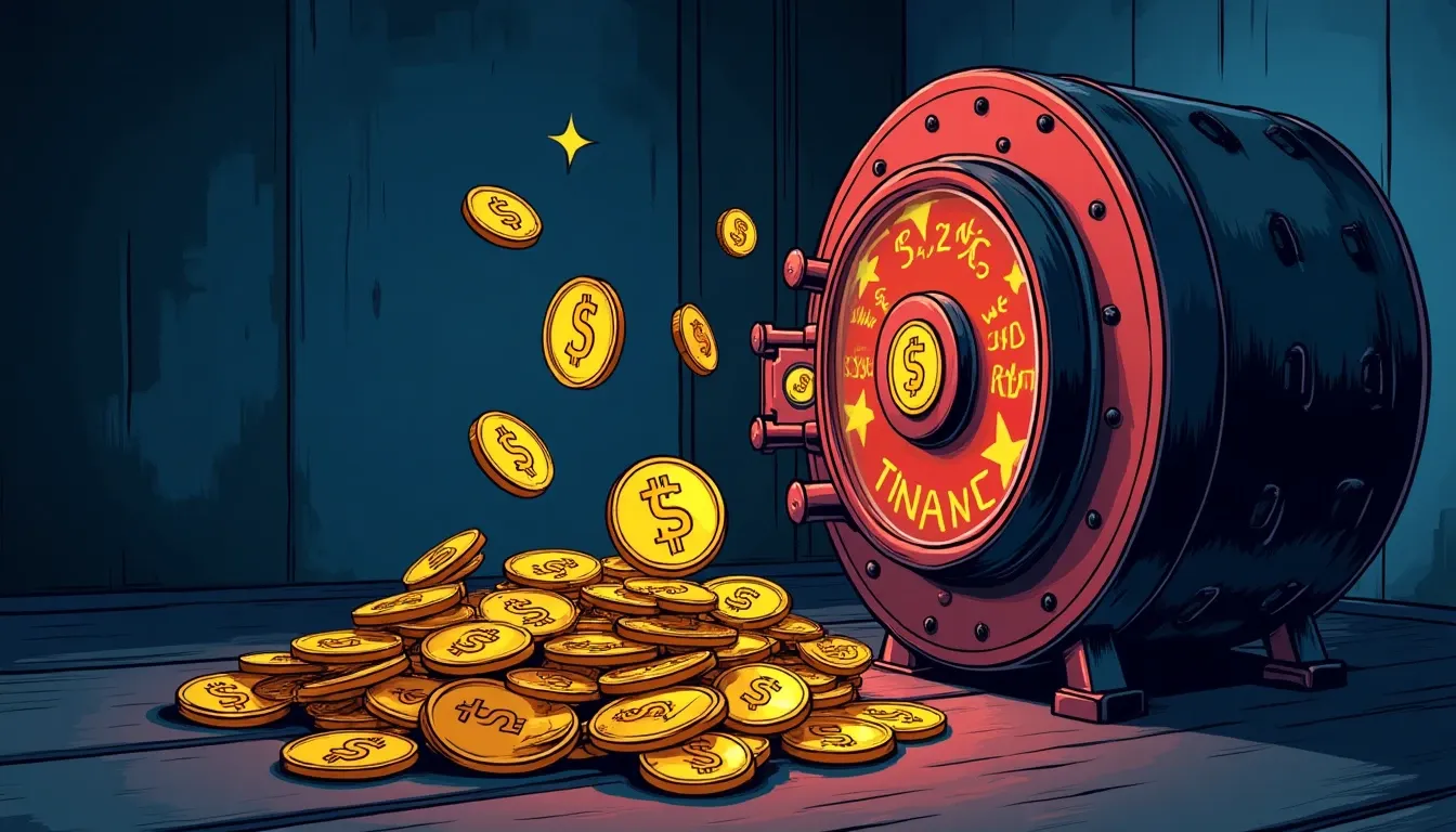 Stablecoin tokens entering vault with yield percentages displayed