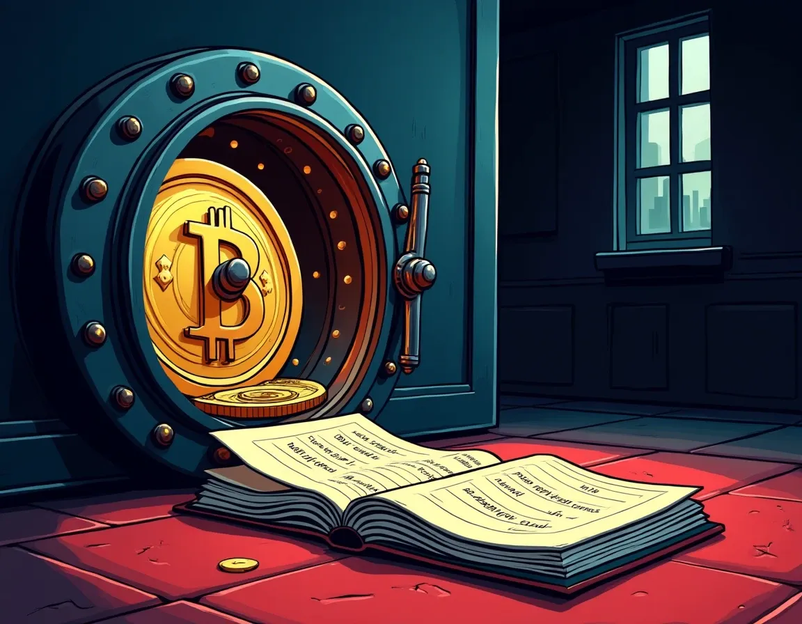 Centralized custody vault with ledger showing stablecoin savings rates and deposit records