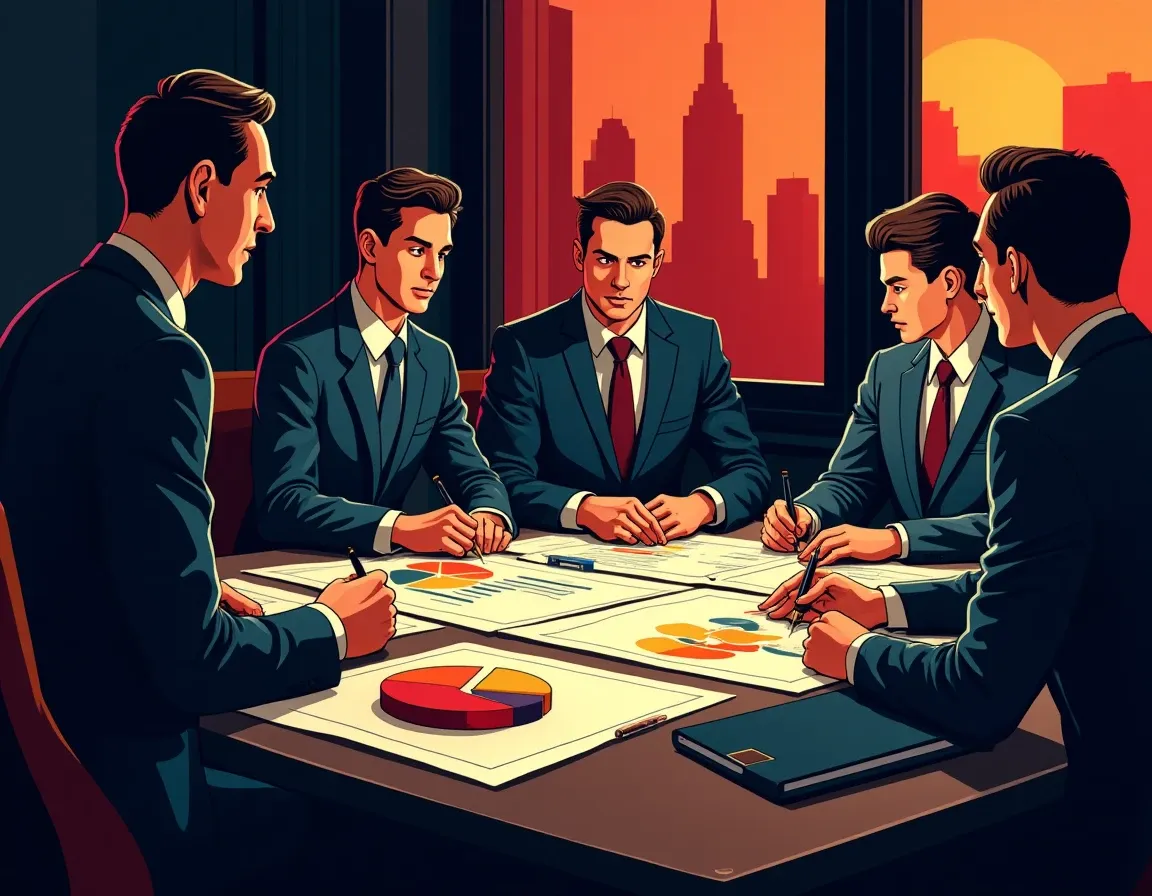 Project team reviewing token allocation and fundraising model financial projections on charts