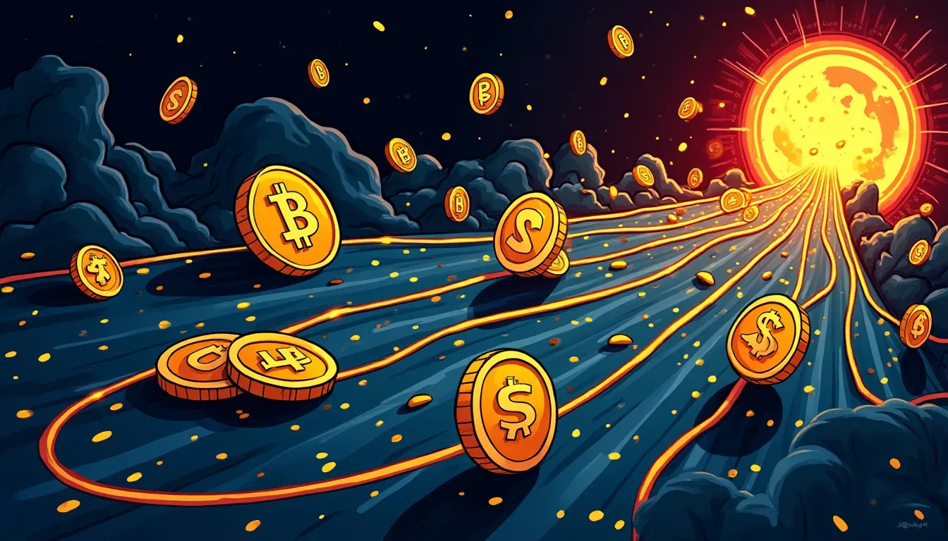 Digital tokens and blockchain network nodes representing different cryptocurrency launch models