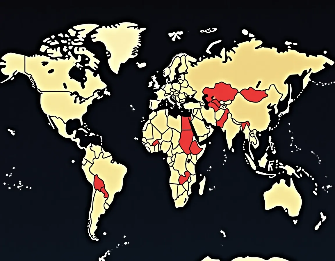 Geographic map showing jurisdictions excluded from tokenized securities access due to regulatory barriers