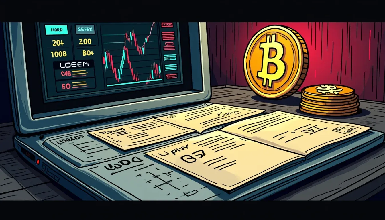 Tokenized stock certificates arranged beside stablecoin symbols representing collateralized lending infrastructure