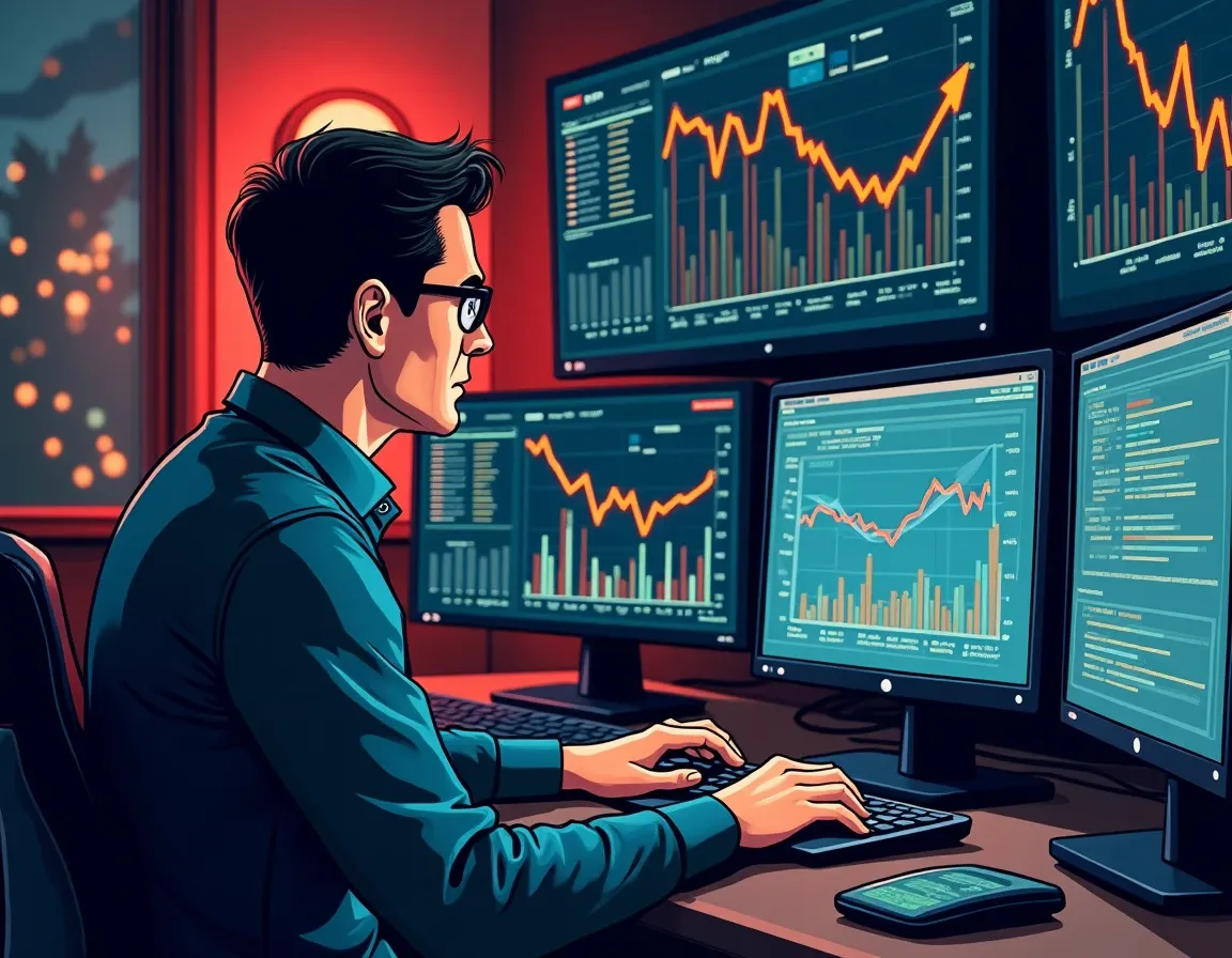 Analyst examining Uniswap V3 pool APY decline patterns on financial monitoring screens