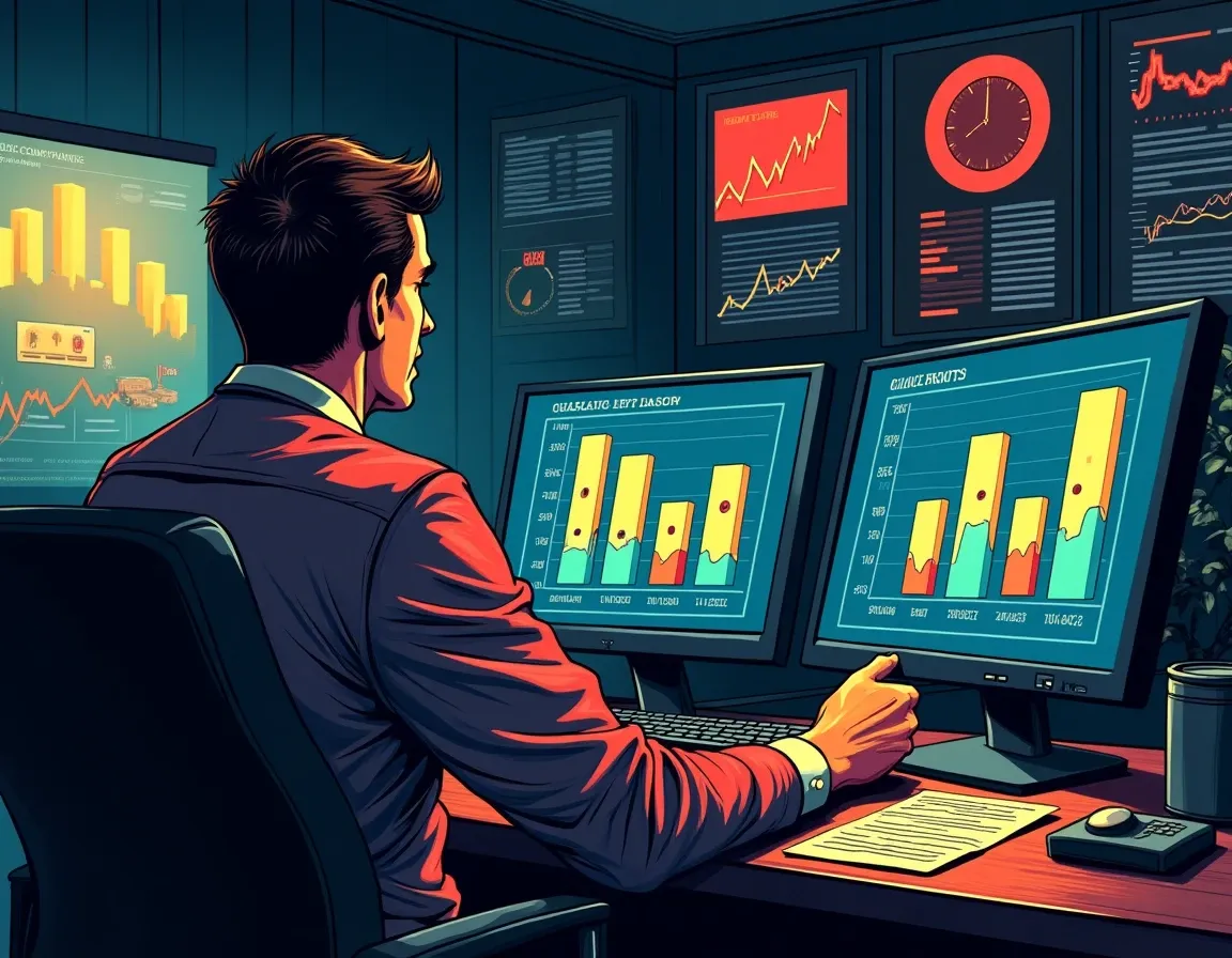Analyst reviewing stablecoin reserve composition and treasury asset allocation on financial monitors