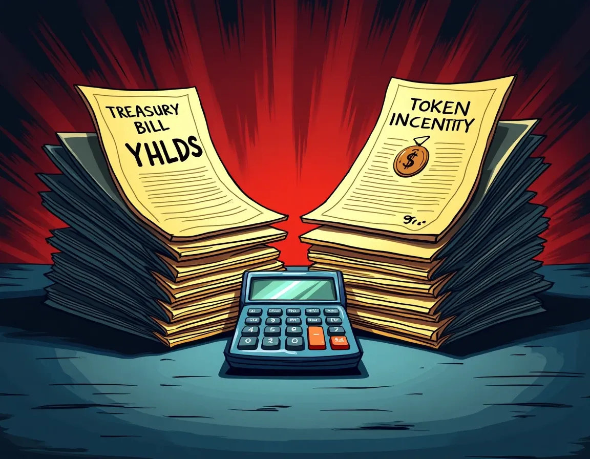 Treasury Bill yield documents compared with token incentive reward papers and calculator