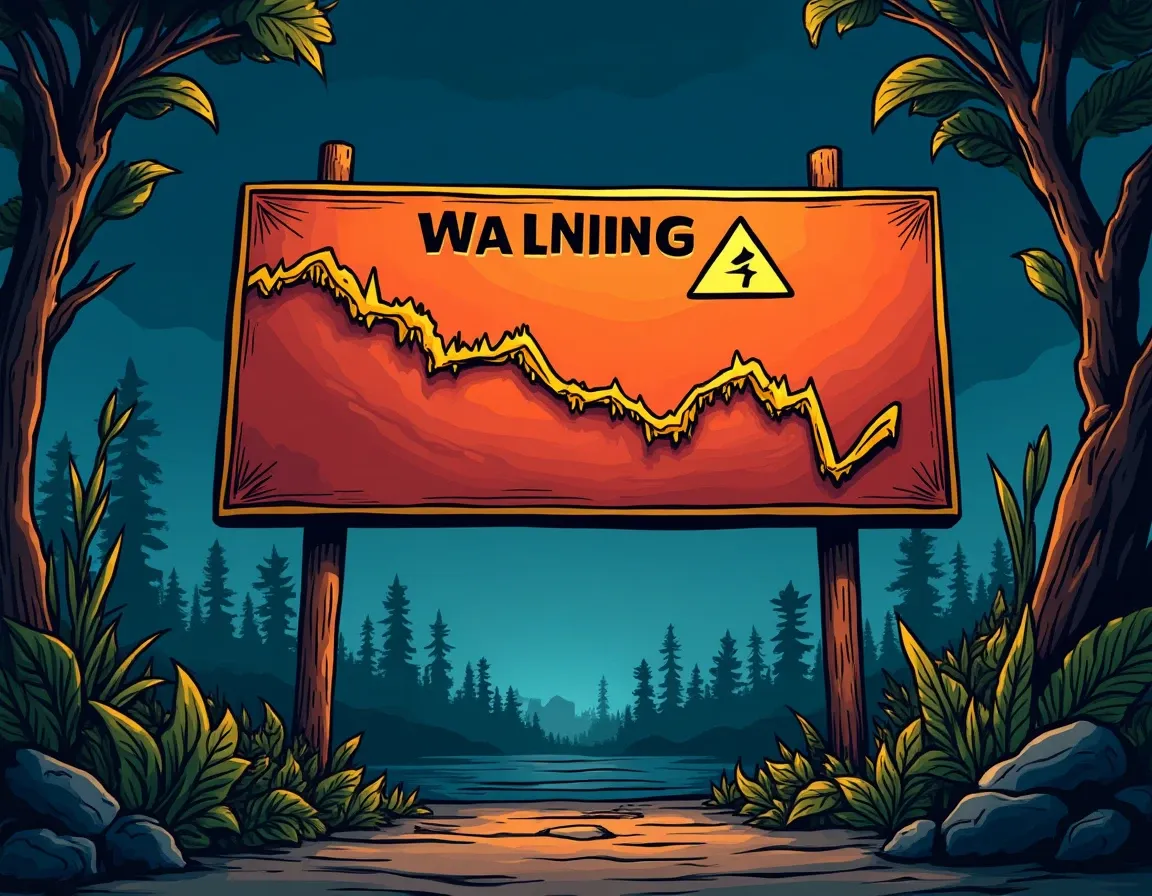 Risk warning concept with declining yield charts and financial caution indicators on screen