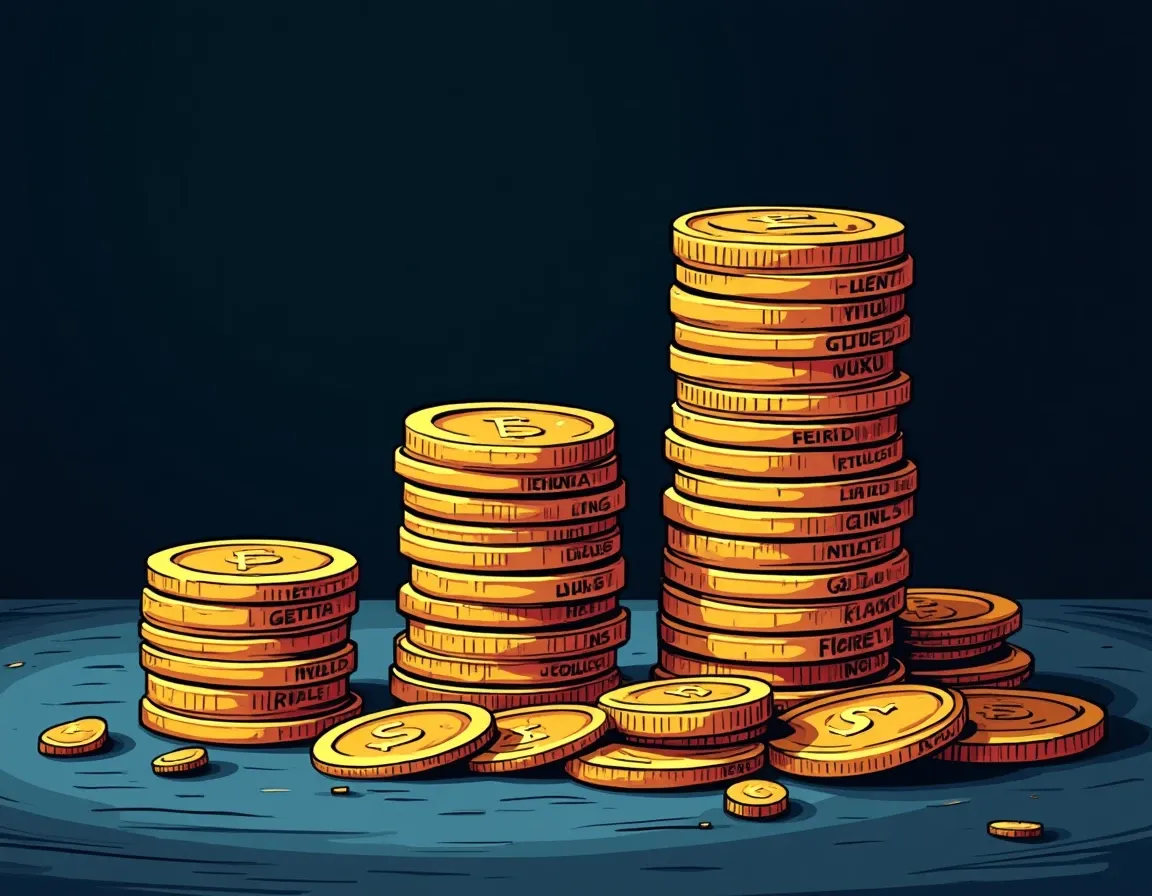 Stacks of coins at varying heights illustrating different position sizes and annual yield costs