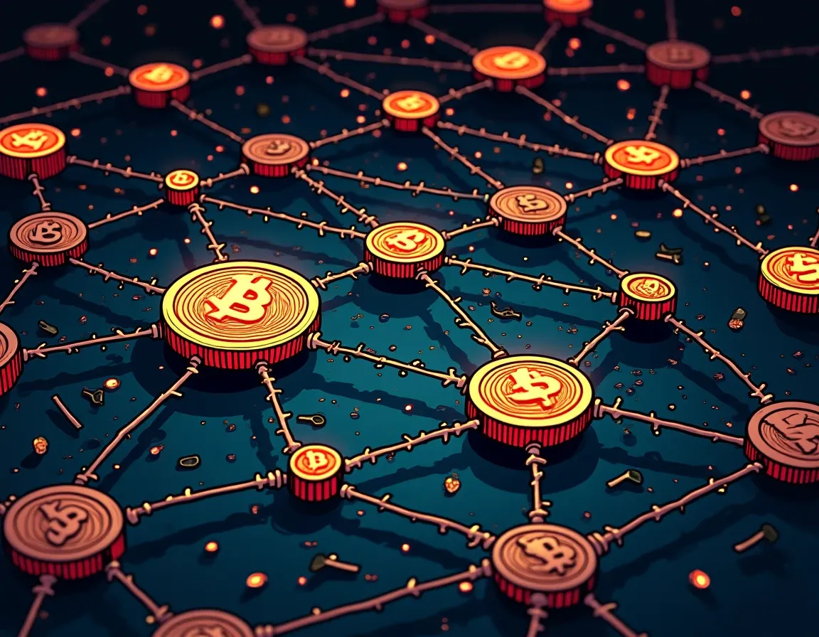 Network nodes and transaction pathways visualizing gas costs across different blockchain networks
