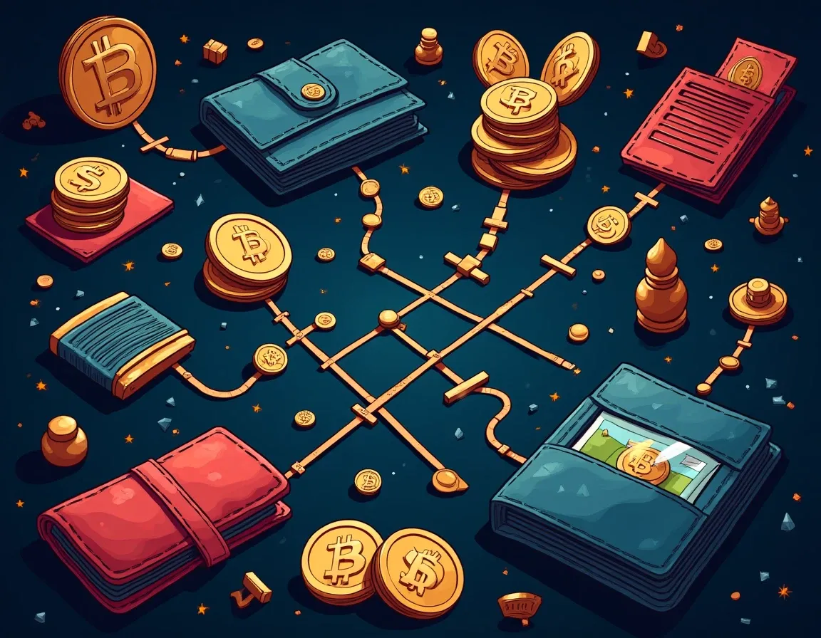 Diagram illustrating wallet funding structure with multiple source addresses and transaction paths